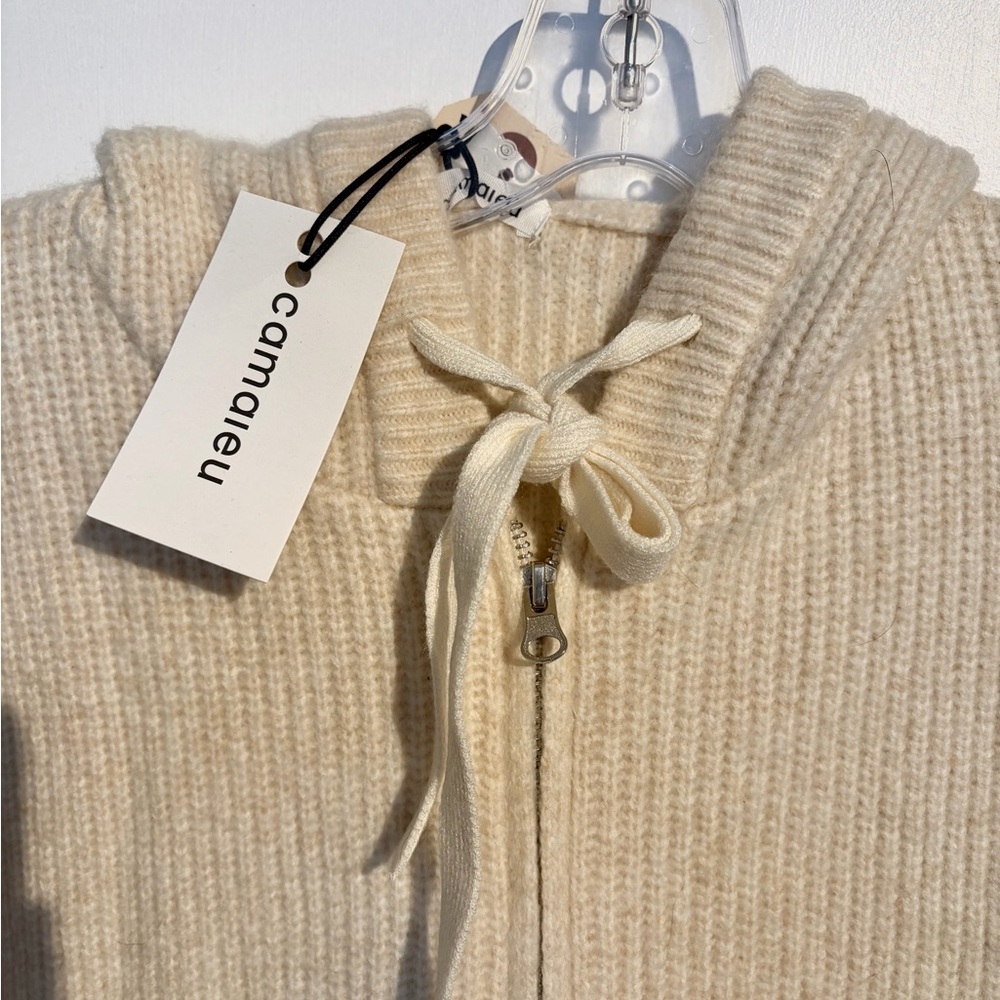 Camaïeu Cream Knit Zip Hoodie - Picture 7 of 8